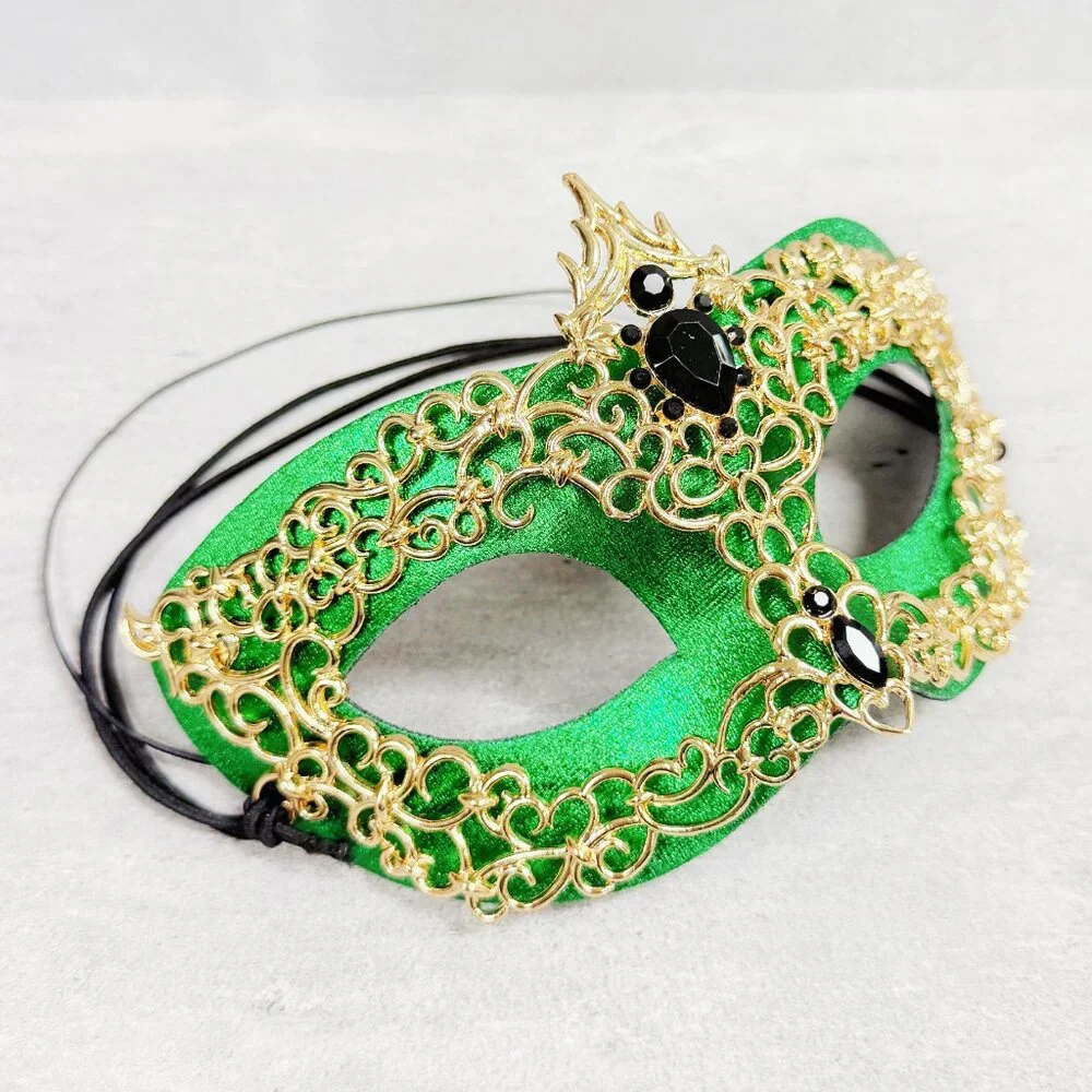 Men's masquerade mask, masquerade ball mask, Gold Green masquerade Mask, 2 in 1